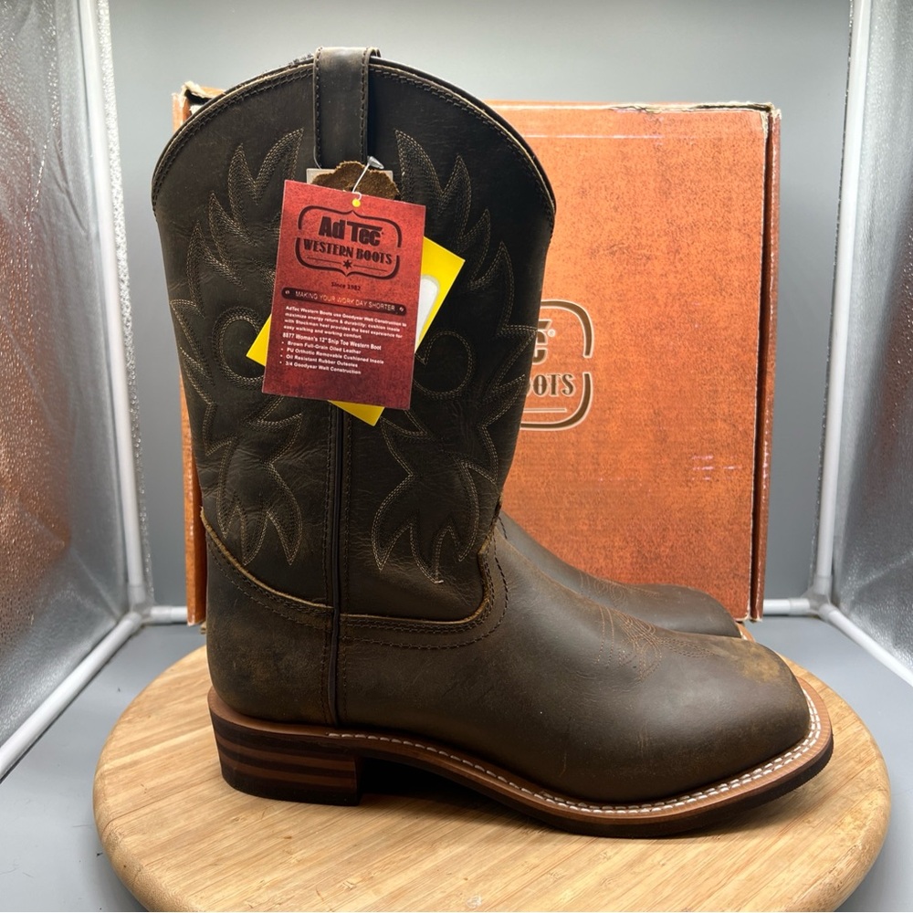 AdTec‎ Oiled Cowboy Leather Work Boots Square Toe Western Brown 9828M Men’s 11.5